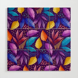 painted abstract leaves pattern Wood Wall Art