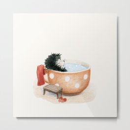 Cute hedgehog take a bath Metal Print