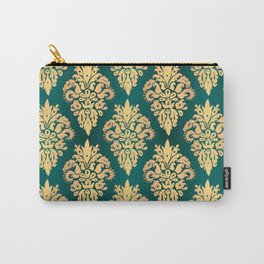 Green and Gold Classic Damask Pattern Carry-All Pouch