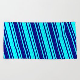 [ Thumbnail: Cyan & Blue Colored Lined Pattern Beach Towel ]