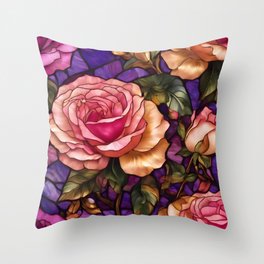 Elegant Popular Stained Glass Roses Collection Throw Pillow
