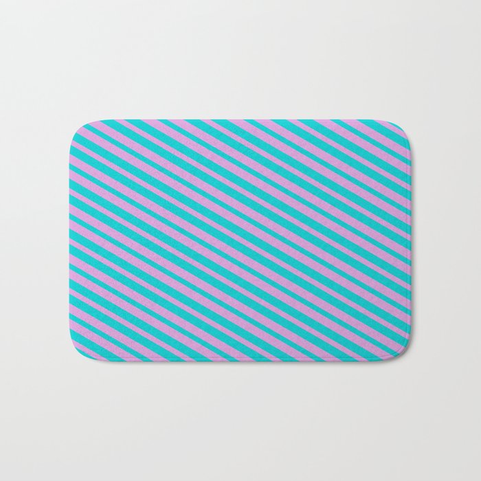 Dark Turquoise & Plum Colored Lined/Striped Pattern Bath Mat