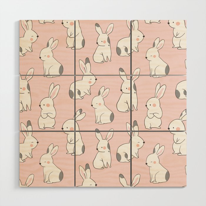 Cute Bunny Rabbits - Pink Wood Wall Art