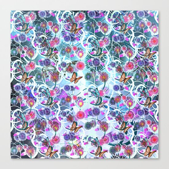 Dahlias And Vines Pattern Canvas Print