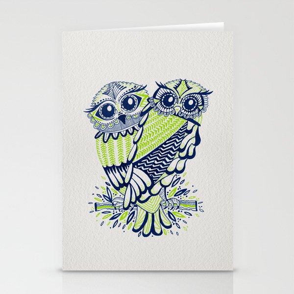 Owls – Navy & Lime Stationery Cards