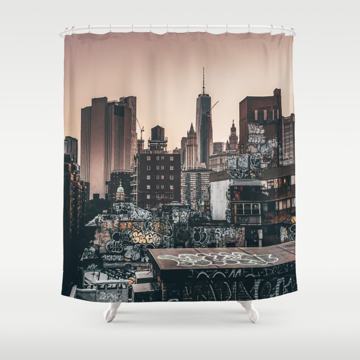New York City Manhattan skyline at sunset Shower Curtain
