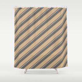 [ Thumbnail: Dim Gray & Tan Colored Lined Pattern Shower Curtain ]