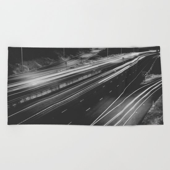 Seattle at Night - Black and White Beach Towel