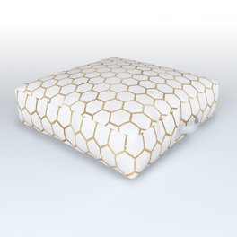 Metallic Gold Honeycomb White Pattern Outdoor Floor Cushion