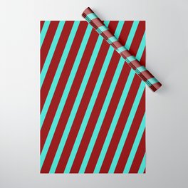 [ Thumbnail: Turquoise and Dark Red Colored Striped Pattern Wrapping Paper ]