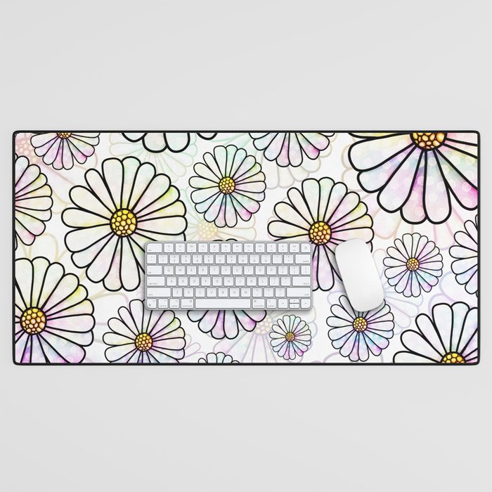 Doodle Daisy Flower Pattern 08 Desk Mat