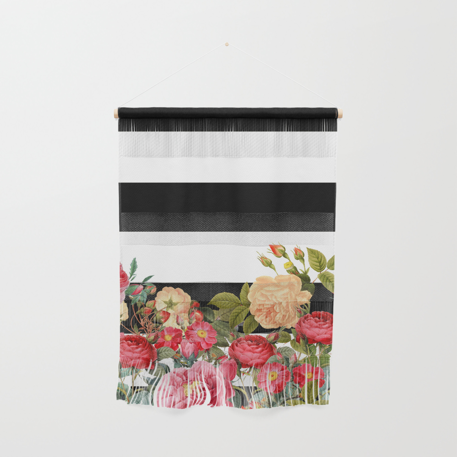 Black And White Stripe With Floral Wall Hanging By Colorandform Society6