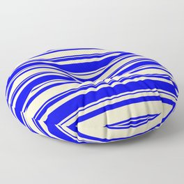 [ Thumbnail: Bisque and Blue Colored Lined/Striped Pattern Floor Pillow ]
