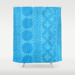 Vintage Hawaiian print in baby blue Shower Curtain