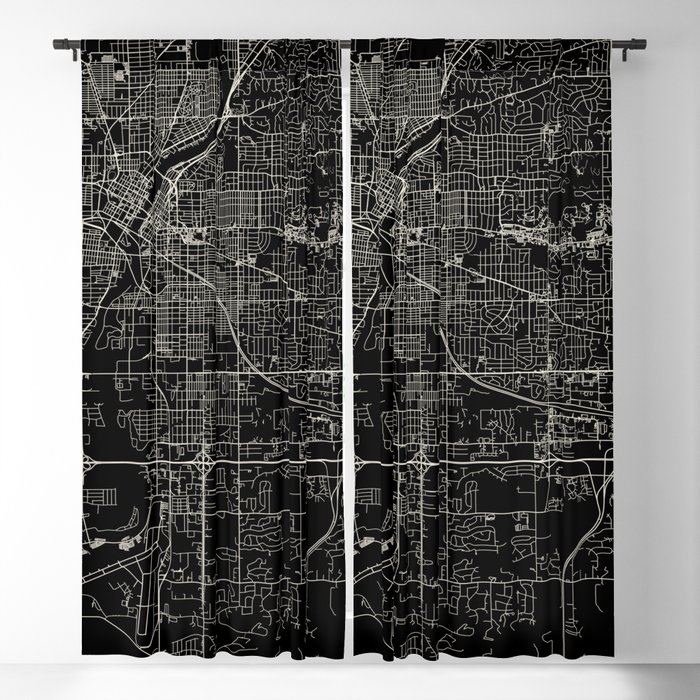 Rockford USA - Black and White City Map - Dark Aesthetic Blackout Curtain