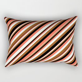 [ Thumbnail: Red, Mint Cream, Brown, and Black Colored Striped/Lined Pattern Rectangular Pillow ]