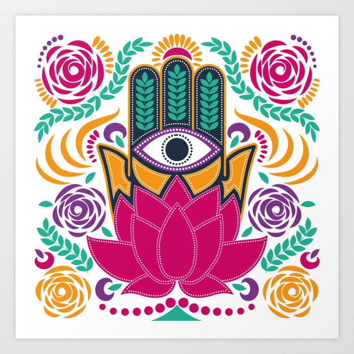Hamsa Lotus Flower Spiritual Art Print by Silky Dots Studio | Society6