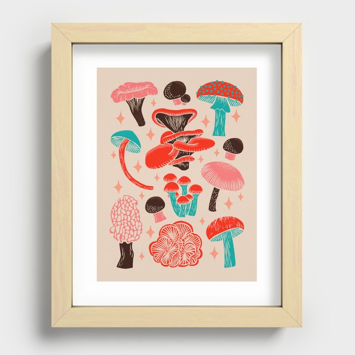 Texas Mushrooms – Red, Pink, and Turquoise Recessed Framed Print