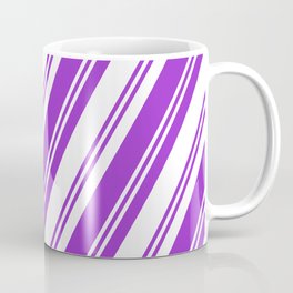 [ Thumbnail: Dark Orchid & White Colored Lined/Striped Pattern Coffee Mug ]