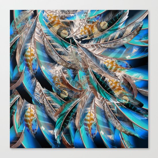 Fashion pattern with blue feathers. Trendy design Canvas Print