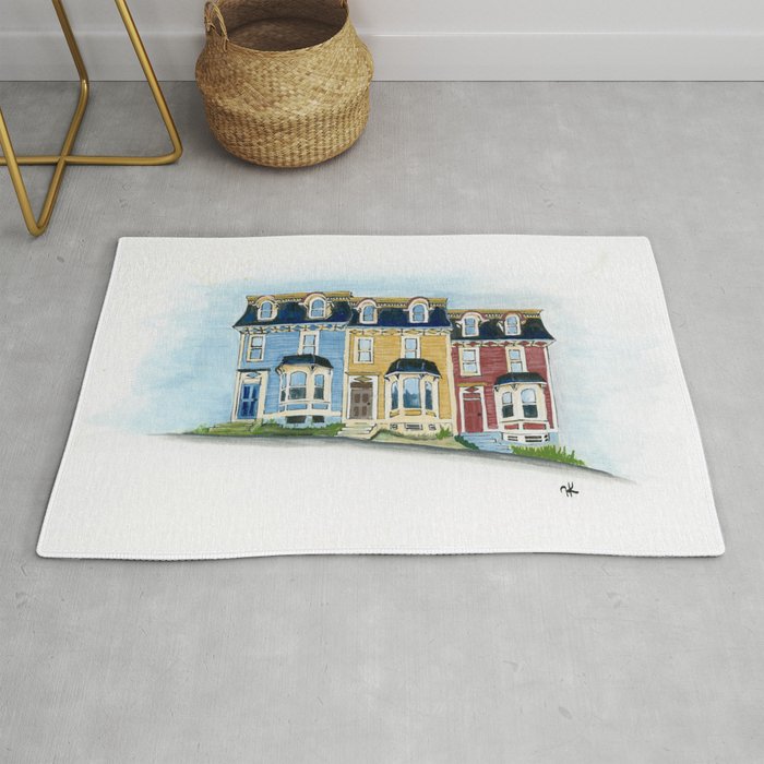 Jellybean Row Newfoundland Houses Buildings Rug By Drawinginspiration Society6