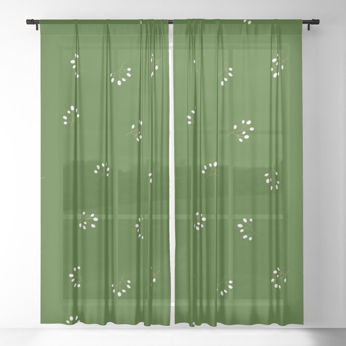 Rowan Branches Seamless Pattern on Green Background Sheer Curtain