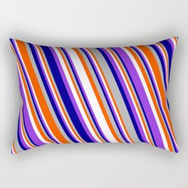 [ Thumbnail: Eyecatching Blue, Dark Grey, Red, White, and Purple Colored Stripes/Lines Pattern Rectangular Pillow ]