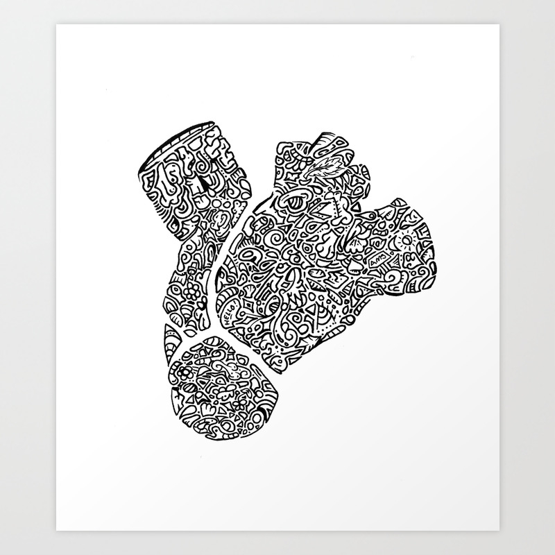 Anatomical Heart Abstract Doodle Silhouette Art Print By