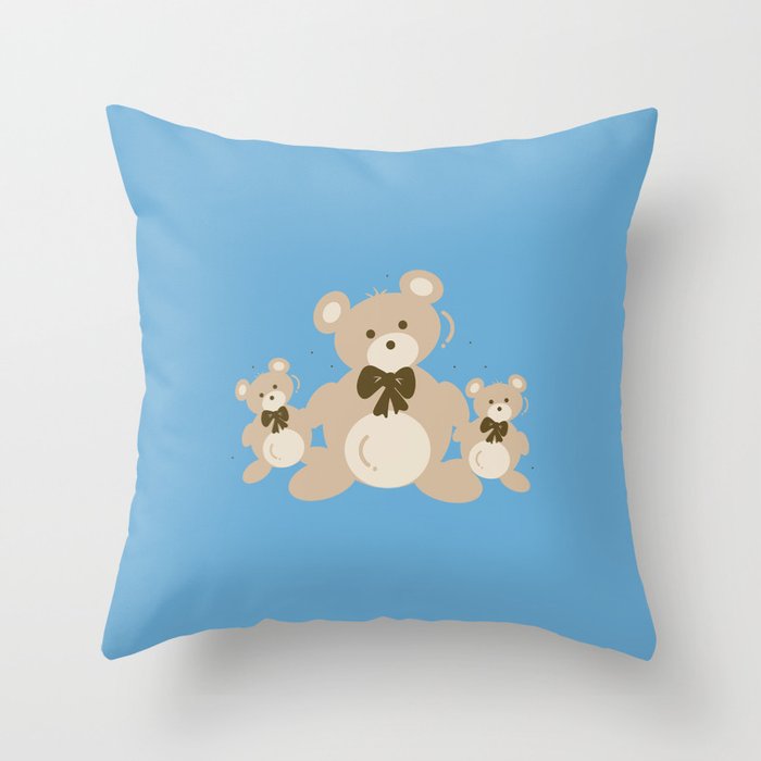 Teddy Bears Triplet - Blue Throw Pillow