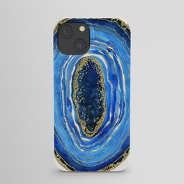 Cobalt blue and gold geode in watercolor iPhone Case