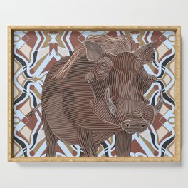 Warthog on patterned background Serving Tray