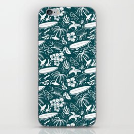 Teal Blue and White Surfing Summer Beach Objects Seamless Pattern iPhone Skin