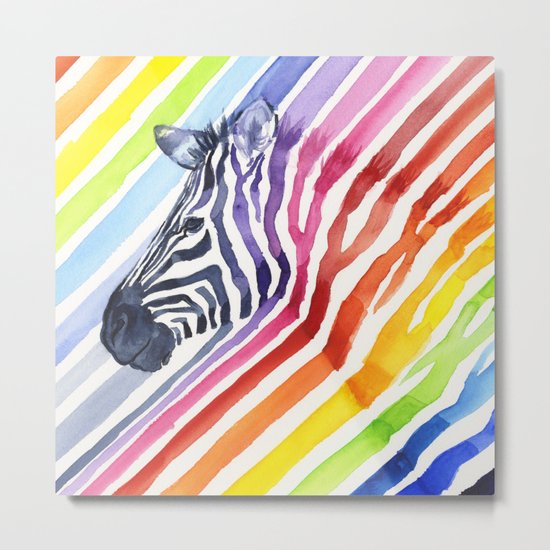 Animal Zebra Rainbow Metal Print