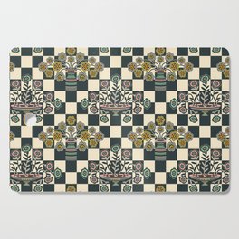 OP-ULENCE CHECKERED FLORAL PATTERN in BLACK & WARM WHITE WITH BRIGHT MULTI-COLOURS Cutting Board