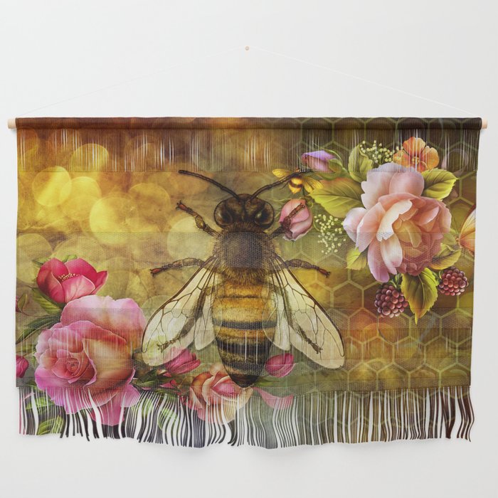 Honey bee floral vintage dream Wall Hanging