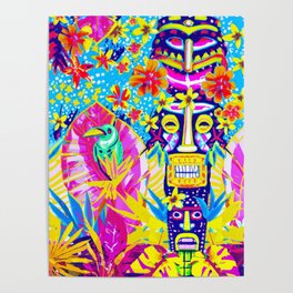 Tiki's in paradise tropical screen print design  Poster