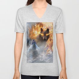Fire And Ice Wolf V Neck T Shirt
