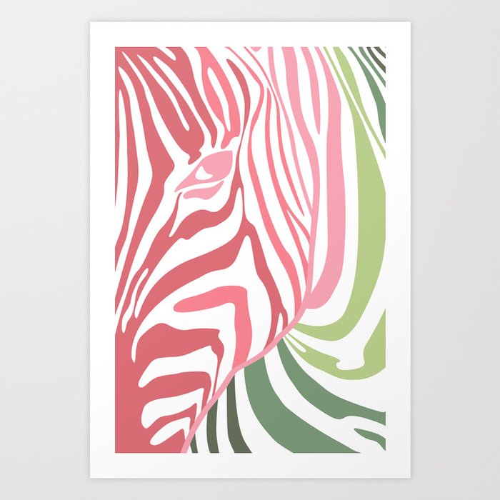 Pink And Green Zebra Portrait, Animal Photo, Large Printable Photography, Stripes Wall Art, Striped Art Print