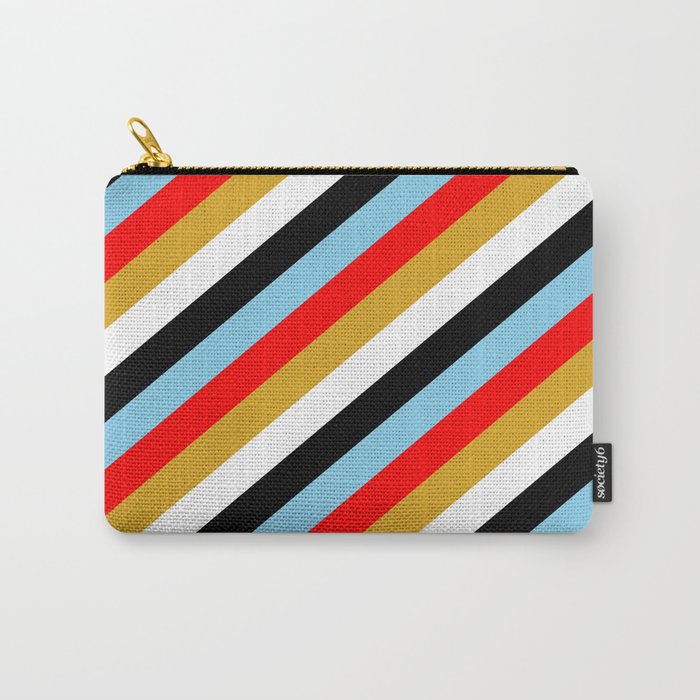 Sky Blue, Red, Goldenrod, White & Black Colored Lines/Stripes Pattern Carry-All Pouch