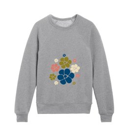 Flower Pattern - Blue, Olive Green, Pink and Cream  Kids Crewneck