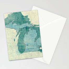 Michigan State Map Blue Vintage Stationery Card
