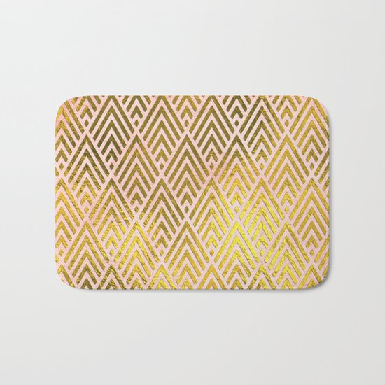 Gold foil triangles on pink - Elegant and luxury triangle pattern Bath Mat