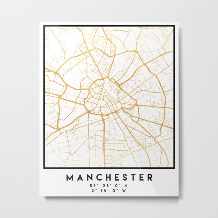 MANCHESTER ENGLAND CITY STREET MAP ART Metal Print