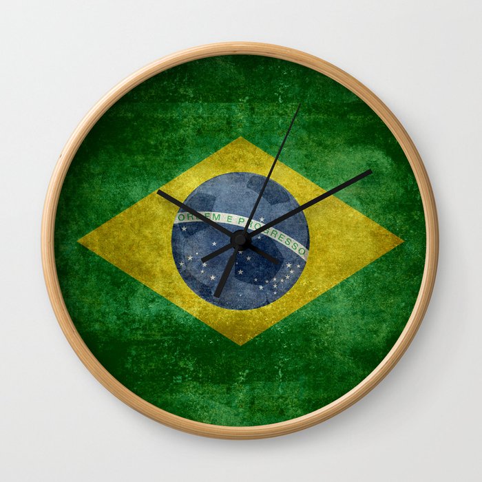Brazilian flag with football (soccer ball) Wall Clock