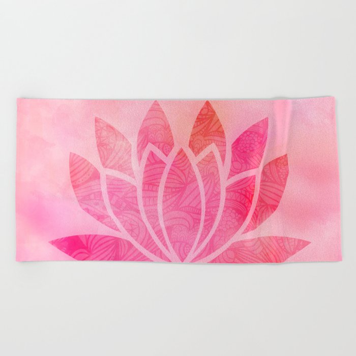 Zen Watercolor Lotus Flower Yoga Symbol Beach Towel