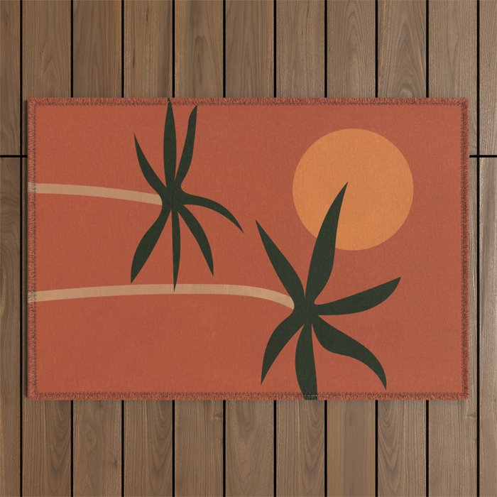 Bohemian Style Palm Trees Outdoor Rug
