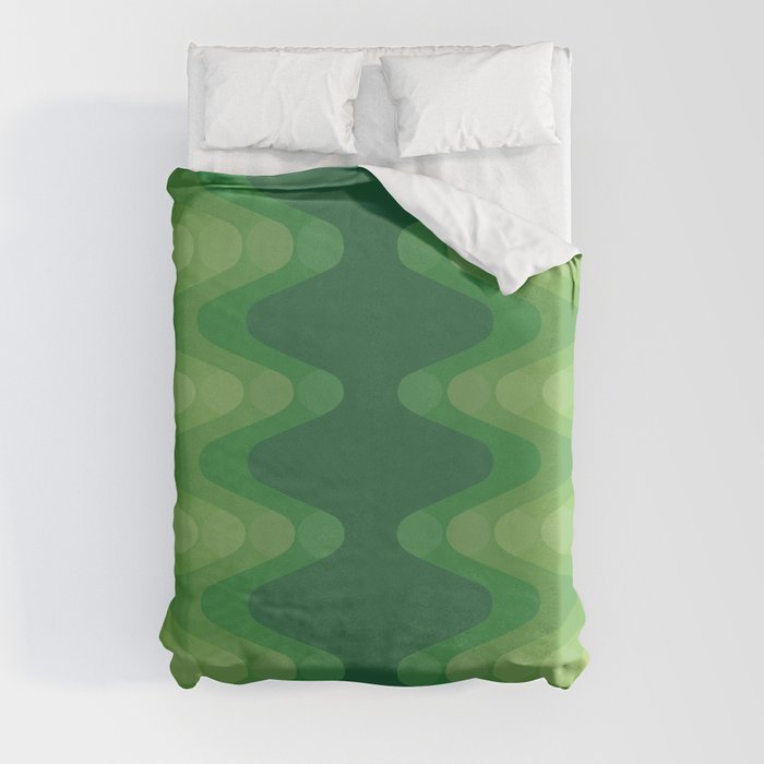Retro 1970s Style Sonic Wave Pattern 230 Green Duvet Cover
