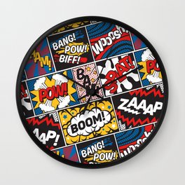 Modern Comic Book Superhero Pattern Color Colour Cartoon Lichtenstein Pop Art Wall Clock
