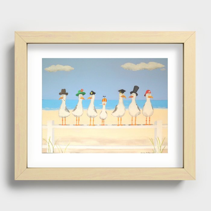 Seagulls with Hats Recessed Framed Print