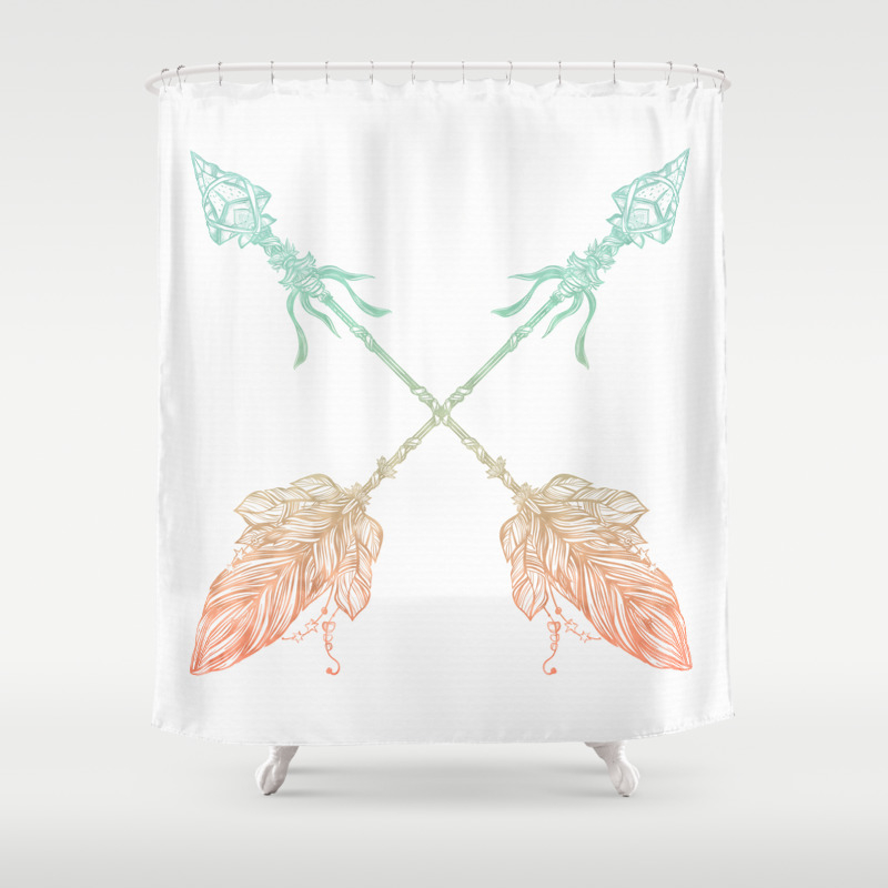 coral and white shower curtain